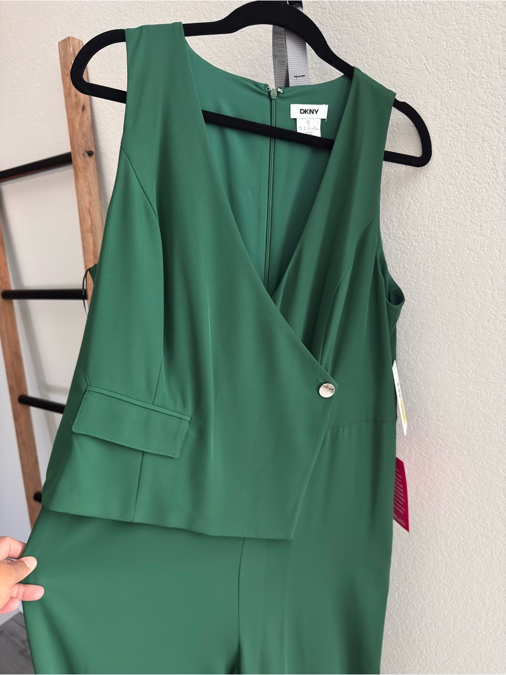 DKNY One-Shoulder Emerald Green Wrap-Front Dress